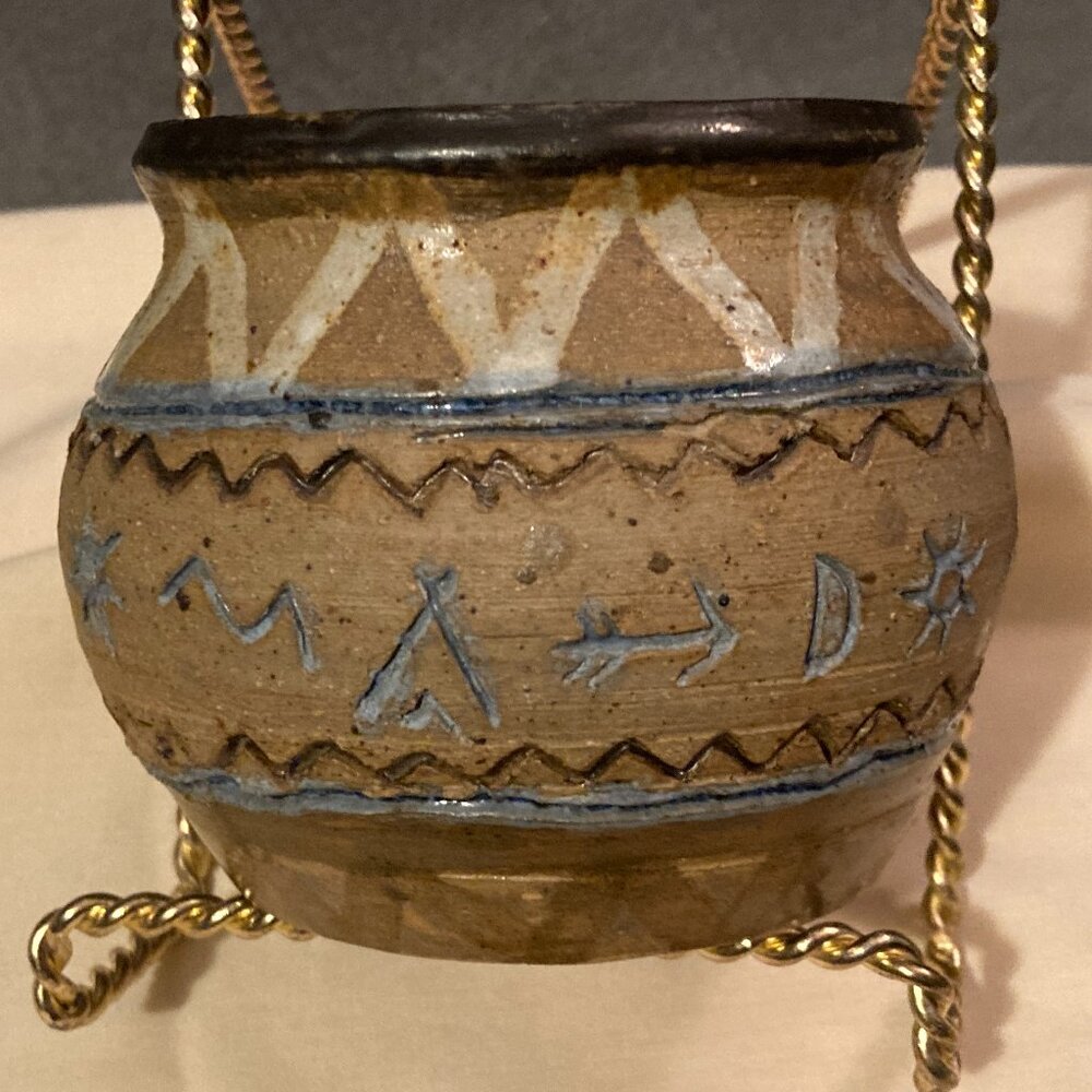 Native American Style Studio Art Pottery Bowl/Planter-Signed L. Stern-3.25"H-EUC